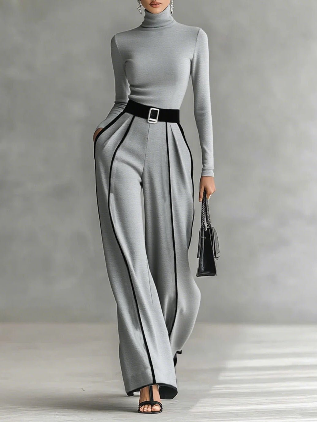 Koriora | Ensemble Milou – Ensemble Femme 2 Pièces Élégant | Col Roulé Ajusté & Pantalon Large Taille Haute