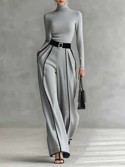 Koriora | Ensemble Milou – Ensemble Femme 2 Pièces Élégant | Col Roulé Ajusté & Pantalon Large Taille Haute