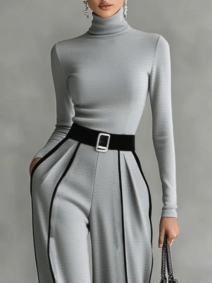 Koriora | Ensemble Milou – Ensemble Femme 2 Pièces Élégant | Col Roulé Ajusté & Pantalon Large Taille Haute