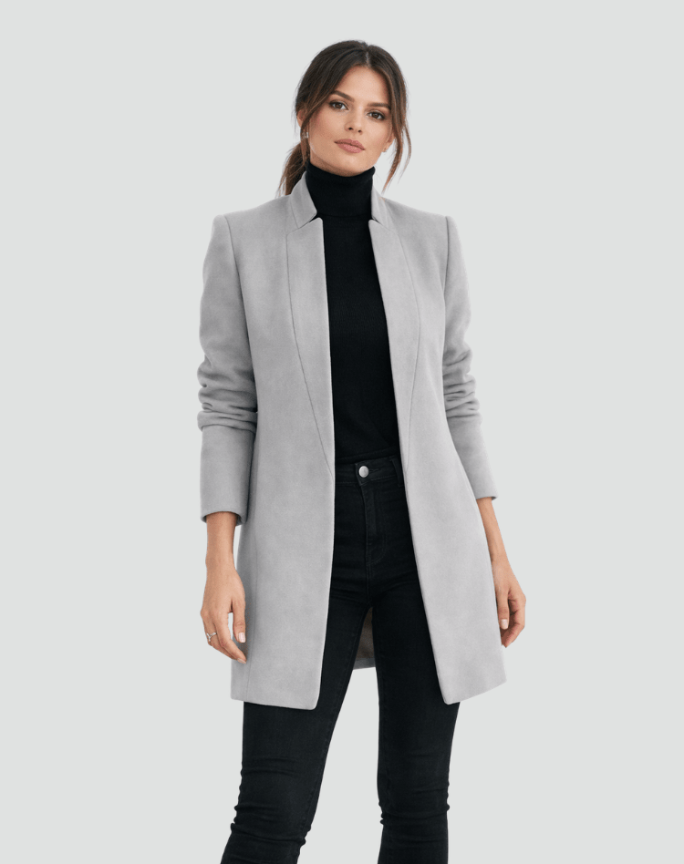 Women's Fitted Wool-Blend Open-Front Blazer with Round Neck