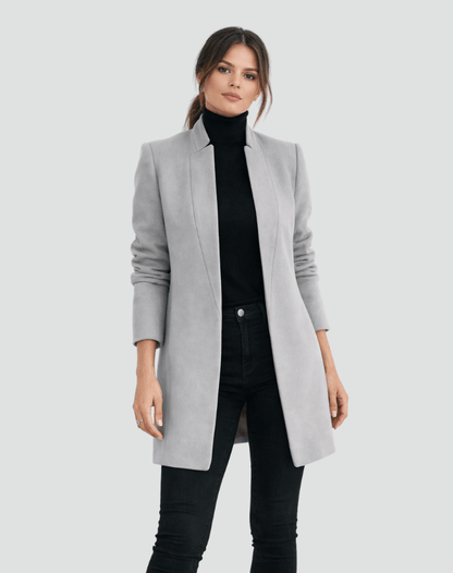 Women's Fitted Wool-Blend Open-Front Blazer with Round Neck
