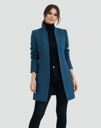 Women's Fitted Wool-Blend Open-Front Blazer with Round Neck