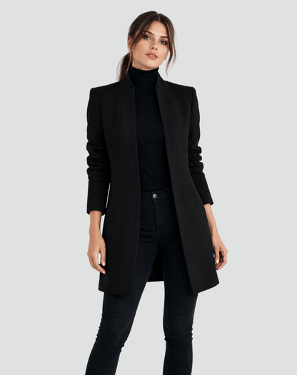 Women's Fitted Wool-Blend Open-Front Blazer with Round Neck