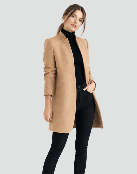Women's Fitted Wool-Blend Open-Front Blazer with Round Neck