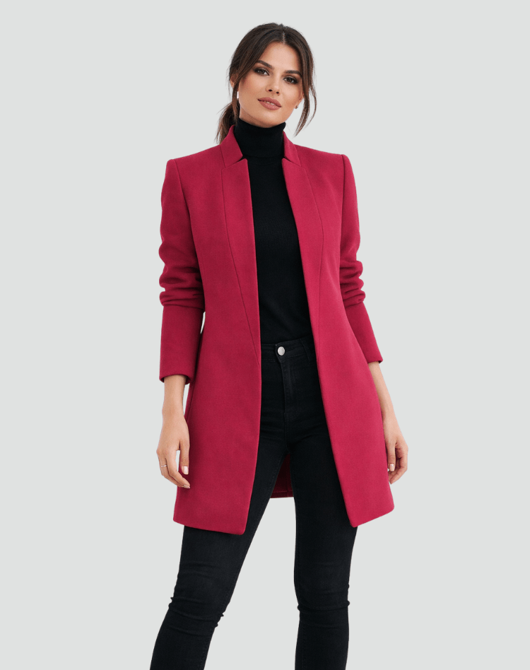 Women's Fitted Wool-Blend Open-Front Blazer with Round Neck