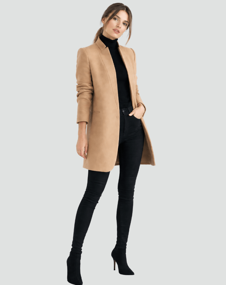 Women's Fitted Wool-Blend Open-Front Blazer with Round Neck