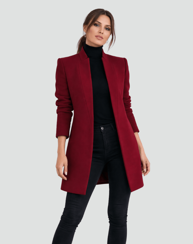Women's Fitted Wool-Blend Open-Front Blazer with Round Neck