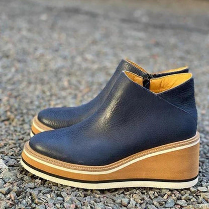 Bottines Femme Compensées à Plateforme – Simili Cuir & Zip Latéral