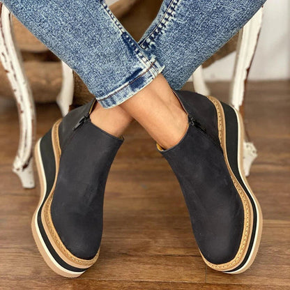 Bottines Femme Compensées à Plateforme – Simili Cuir & Zip Latéral