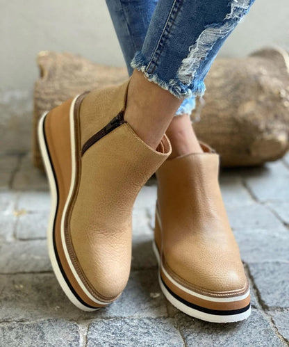 Bottines Femme Compensées à Plateforme – Simili Cuir & Zip Latéral