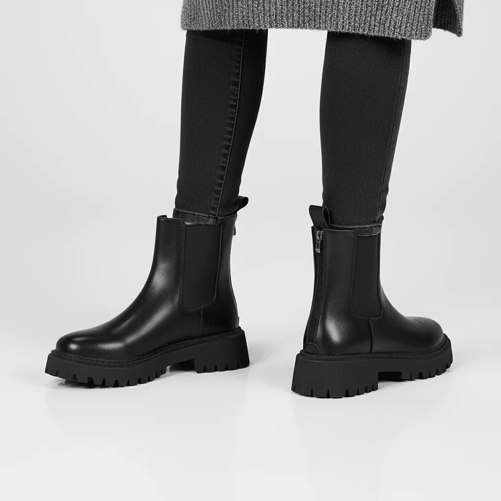 Bottines Chelsea Femme à Semelle Crantée – Zip Arrière & Bout Rond