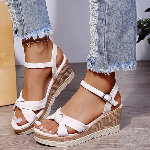 Koriora | Sandales Compensées Femme Soline — Bride Cheville & Hauteur Élégante Estivale