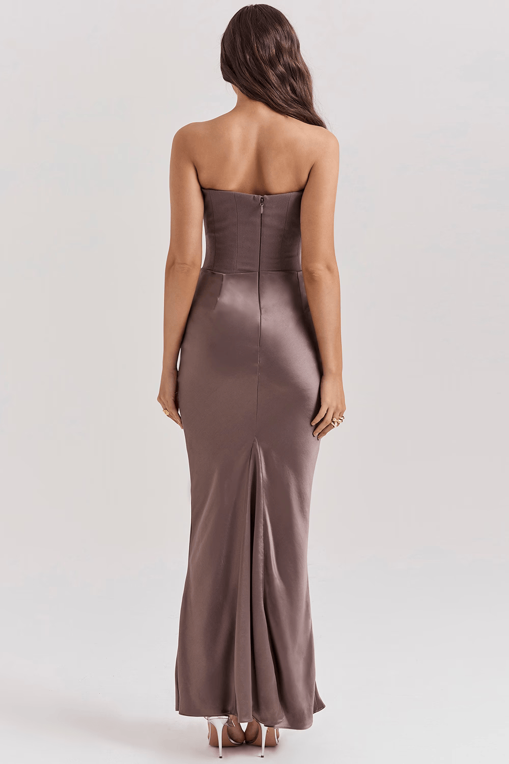Koriora | Robe Maxi Satinée Serene — Bustier Élégant & Drapé Taille Vert Menthe