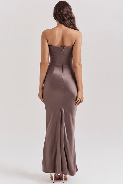 Koriora | Robe Maxi Satinée Serene — Bustier Élégant & Drapé Taille Vert Menthe