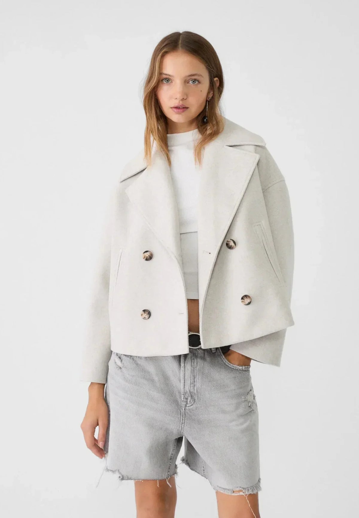Veste Femme Courte Oversize à Double Boutonnage  Col Tailleur