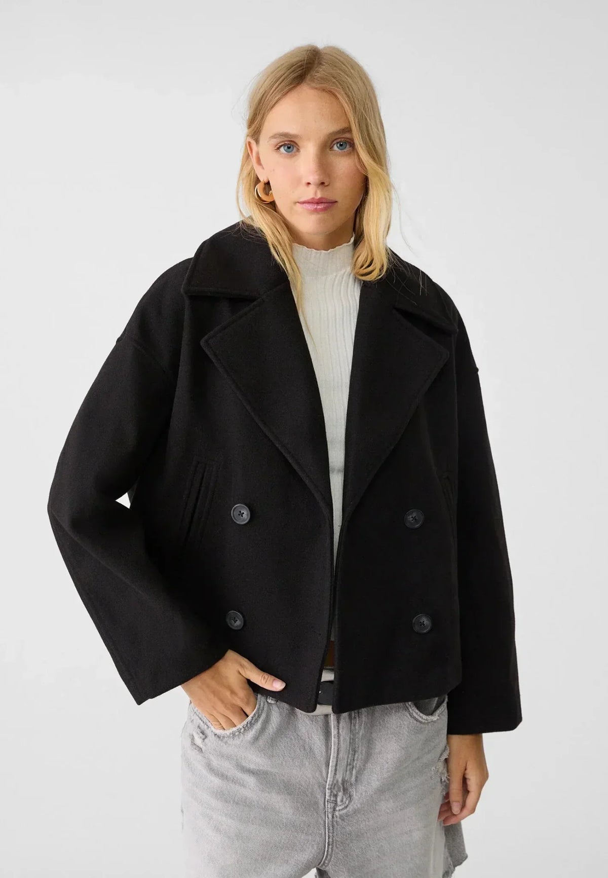 Veste Femme Courte Oversize à Double Boutonnage  Col Tailleur