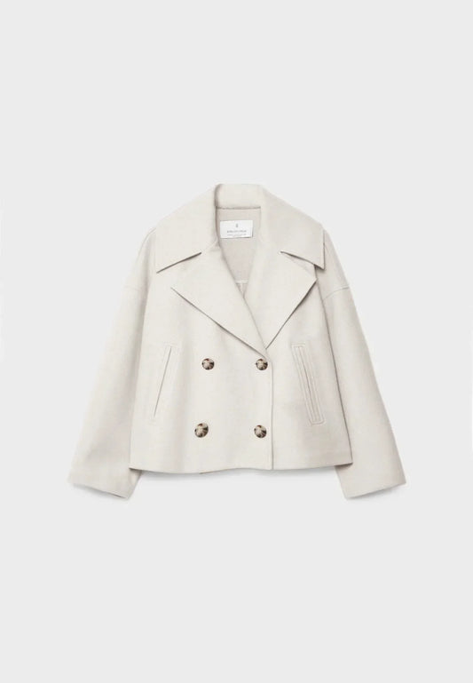 Women's Short Oversized Double-Breasted Jacket with Lapel Collar