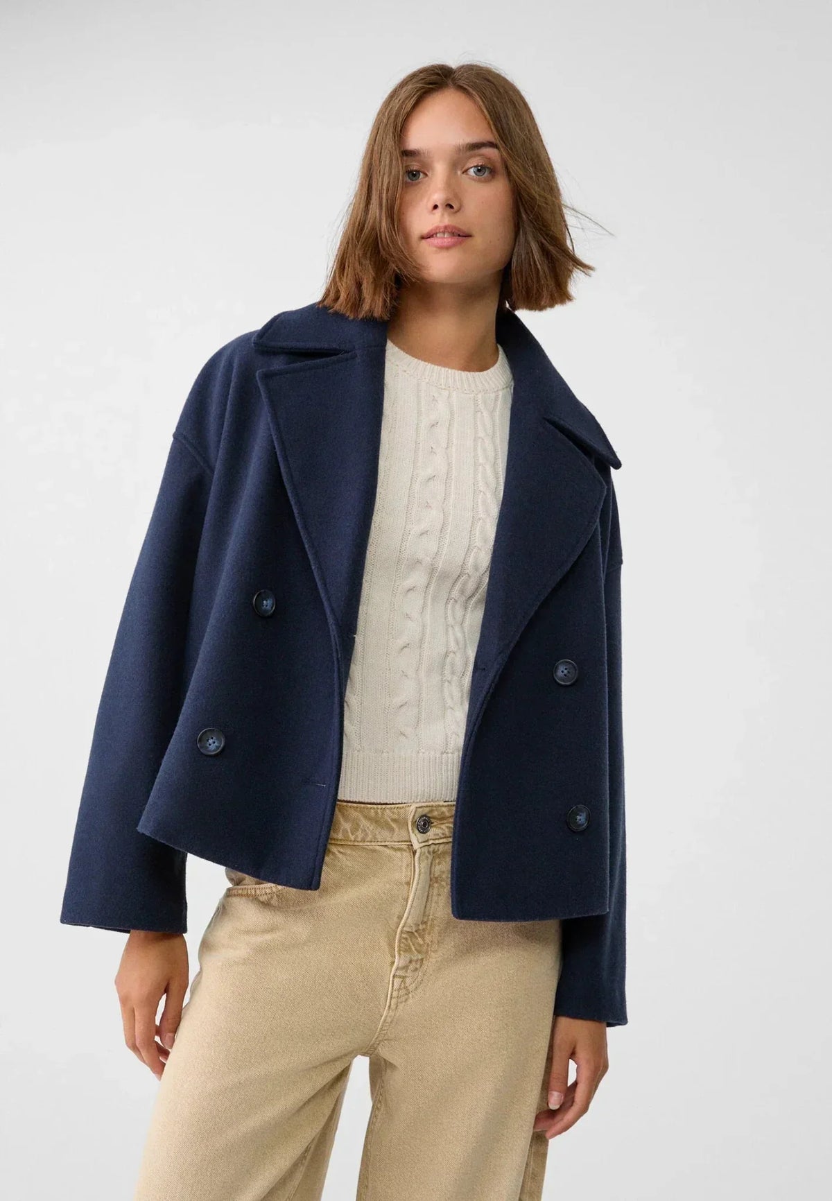 Veste Femme Courte Oversize à Double Boutonnage  Col Tailleur