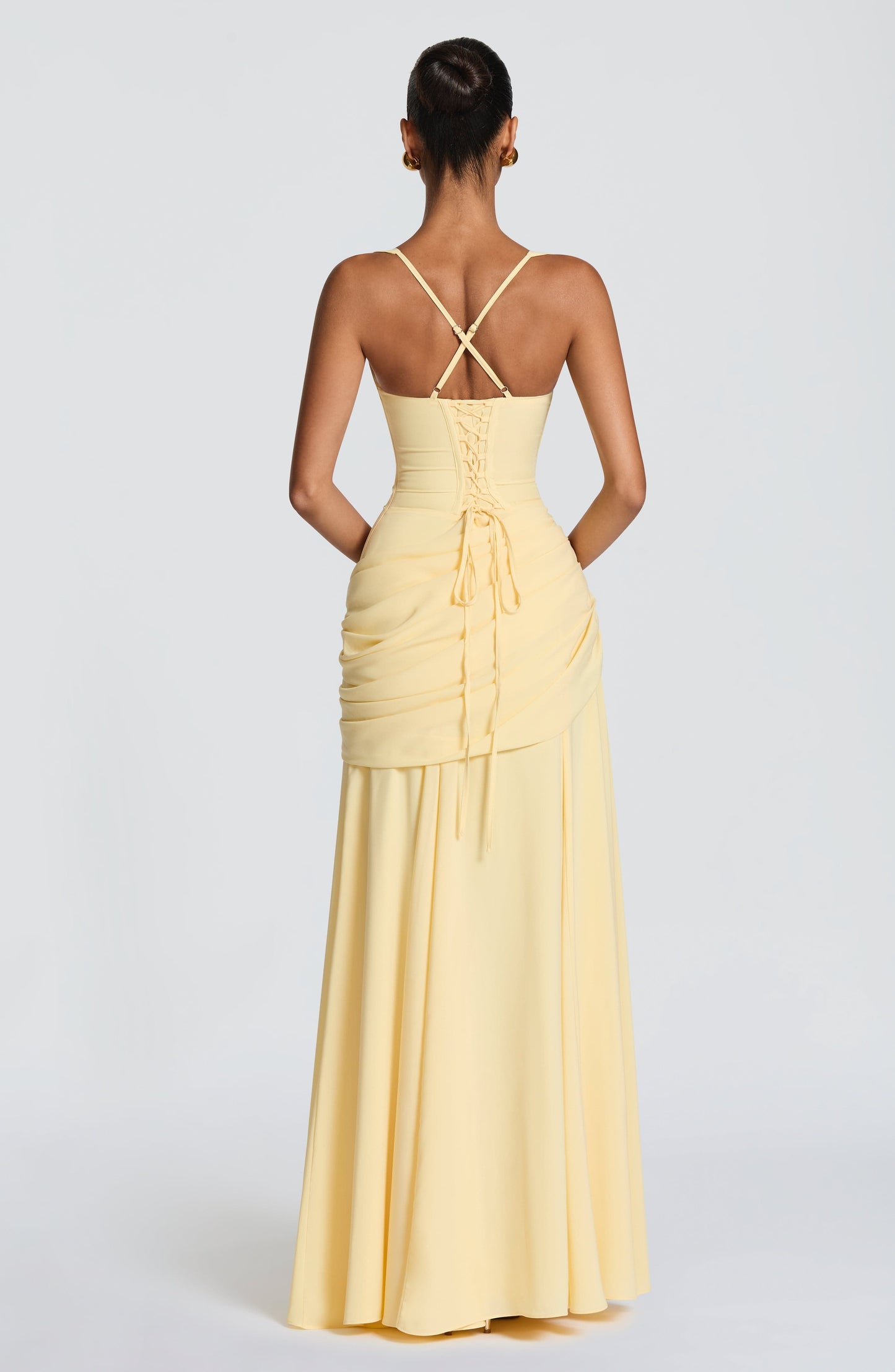 Koriora| Robe Longue Élégante Drapée Jaune Destiny