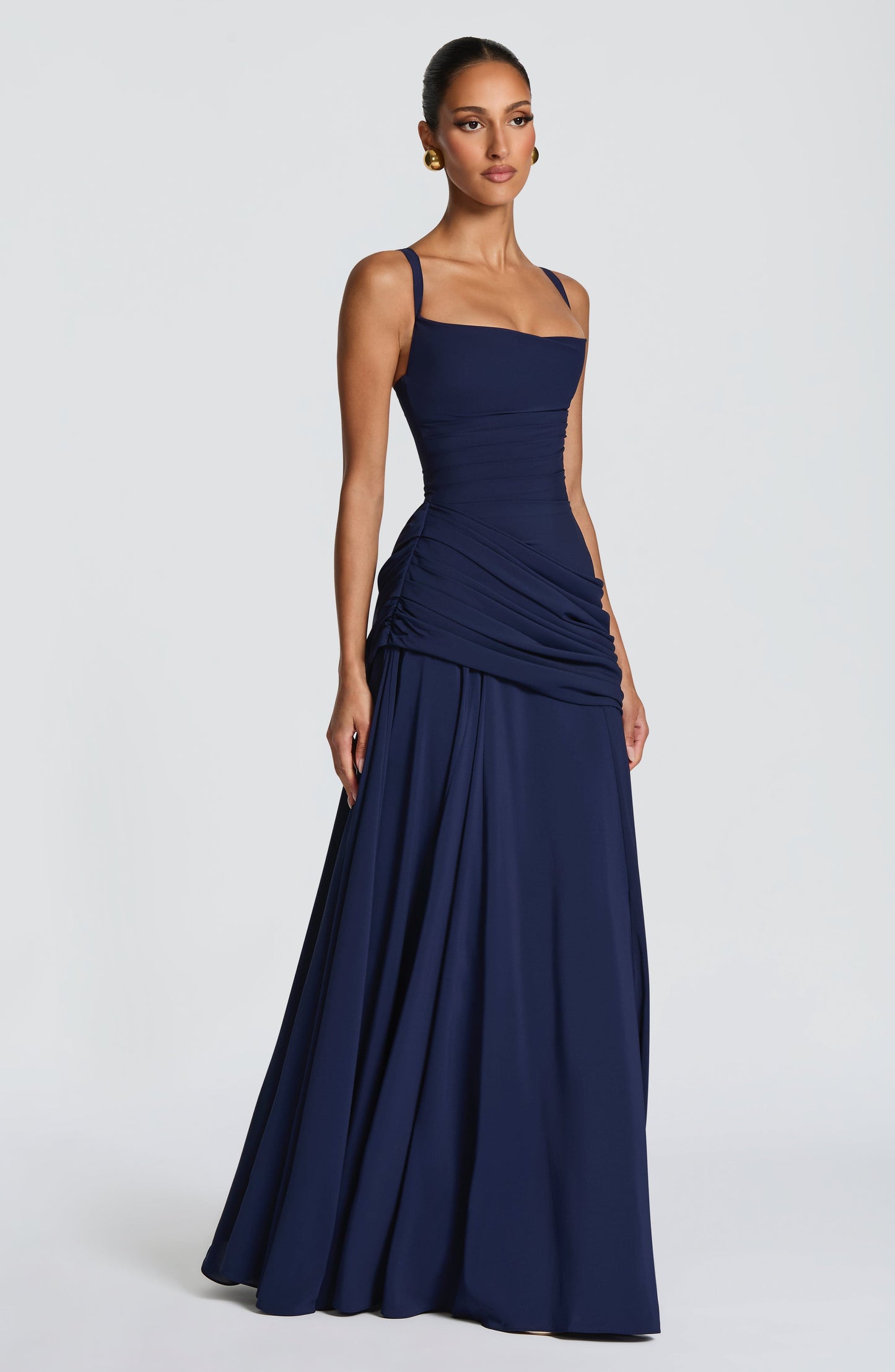 Koriora| Robe Longue Élégante Drapée Jaune Destiny