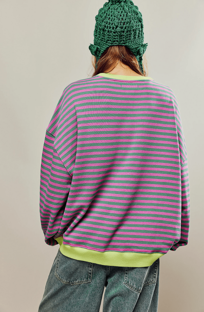 Koriora | Women's Oversized Striped Round-Neck Jumper — Contrast Trims and Modern Relaxed Style