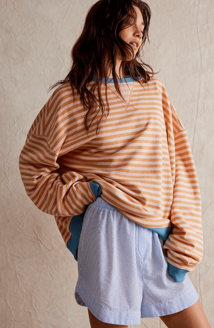 Koriora | Women's Oversized Striped Round-Neck Jumper — Contrast Trims and Modern Relaxed Style