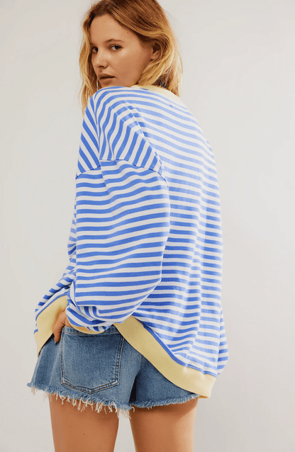 Koriora | Women's Oversized Striped Round-Neck Jumper — Contrast Trims and Modern Relaxed Style