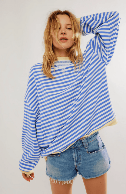 Koriora | Women's Oversized Striped Round-Neck Jumper — Contrast Trims and Modern Relaxed Style