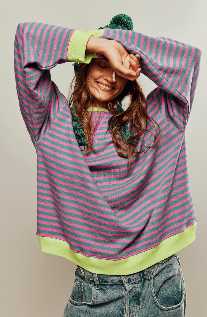 Koriora | Women's Oversized Striped Round-Neck Jumper — Contrast Trims and Modern Relaxed Style