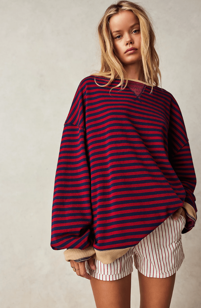 Koriora | Women's Oversized Striped Round-Neck Jumper — Contrast Trims and Modern Relaxed Style