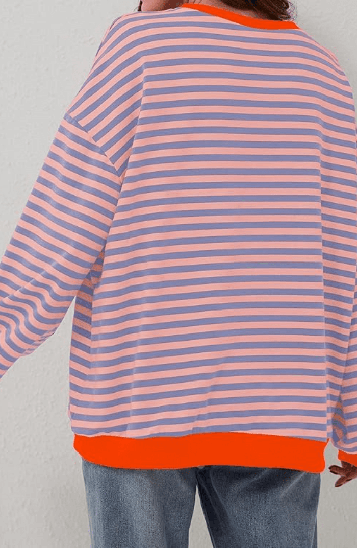 Koriora | Women's Oversized Striped Round-Neck Jumper — Contrast Trims and Modern Relaxed Style