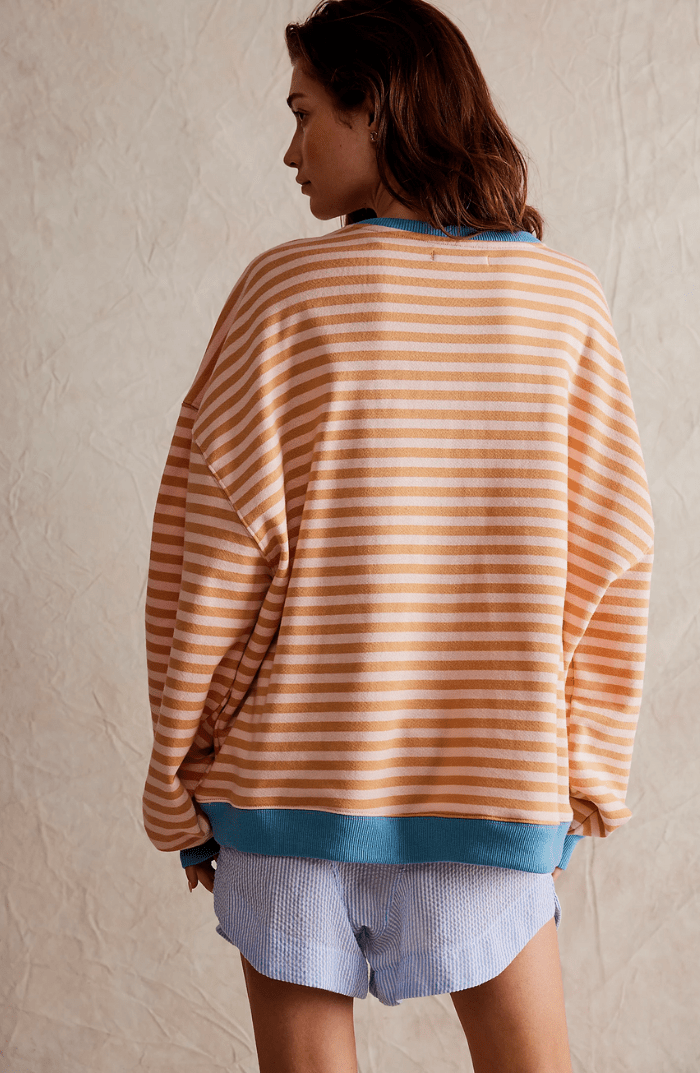 Koriora | Women's Oversized Striped Round-Neck Jumper — Contrast Trims and Modern Relaxed Style
