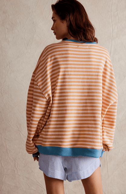 Koriora | Women's Oversized Striped Round-Neck Jumper — Contrast Trims and Modern Relaxed Style