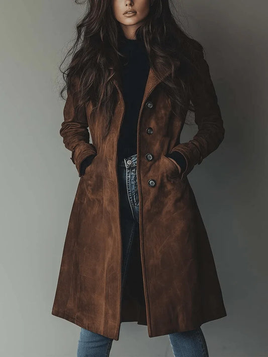 Women's Long Vintage-Style Trench Coat with Classic Fit