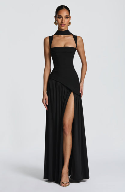 Koriora | Robe Maxi Lolita — Corsage Drapé & Jupe Chiffon Fendue