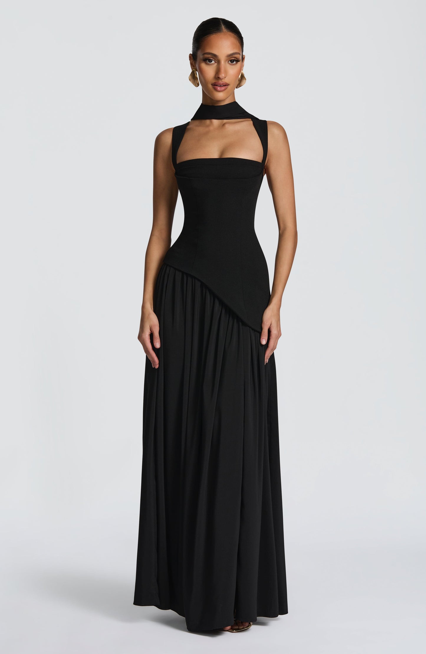 Koriora | Robe Maxi Lolita — Corsage Drapé & Jupe Chiffon Fendue