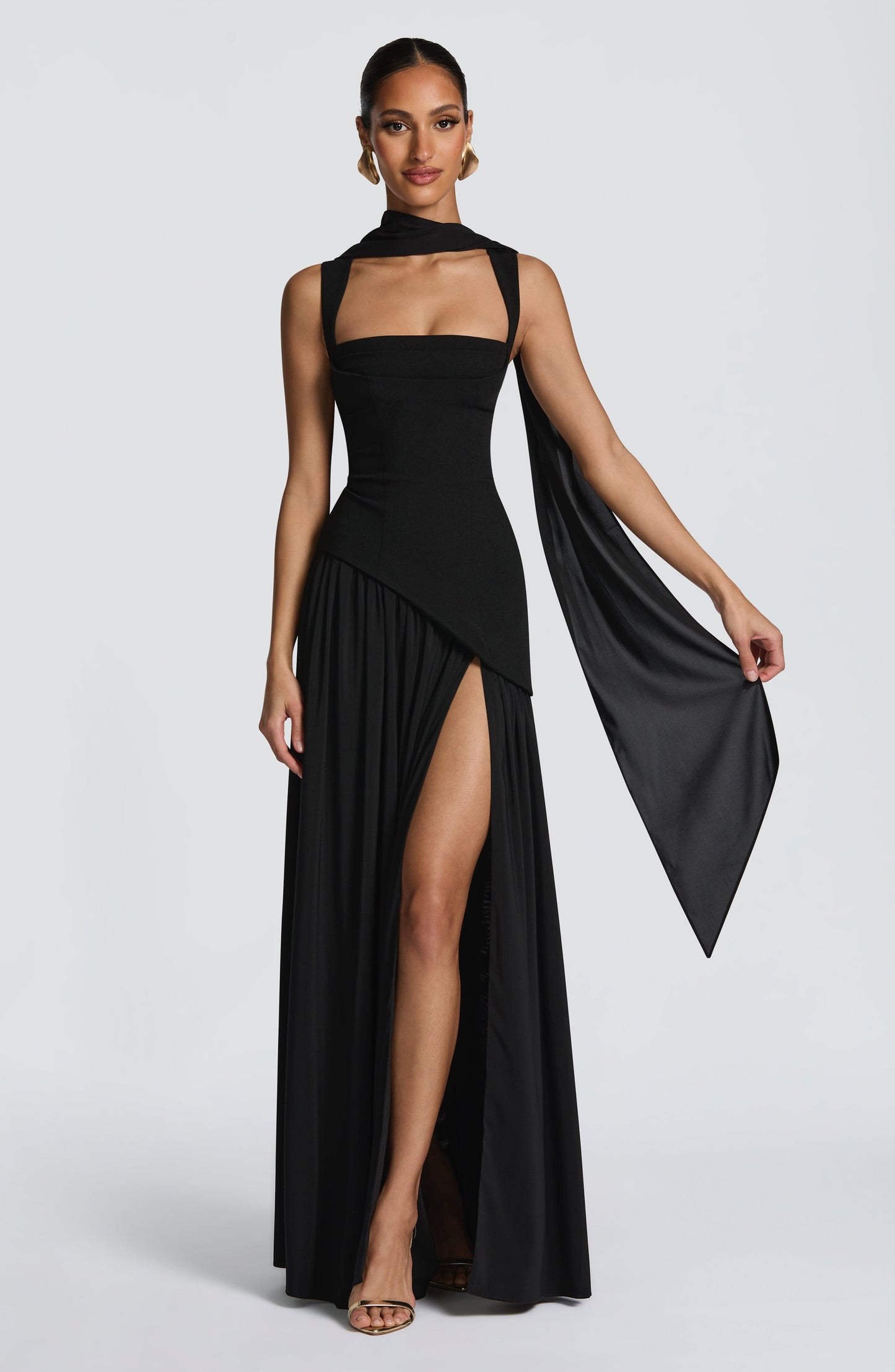 Koriora | Robe Maxi Lolita — Corsage Drapé & Jupe Chiffon Fendue