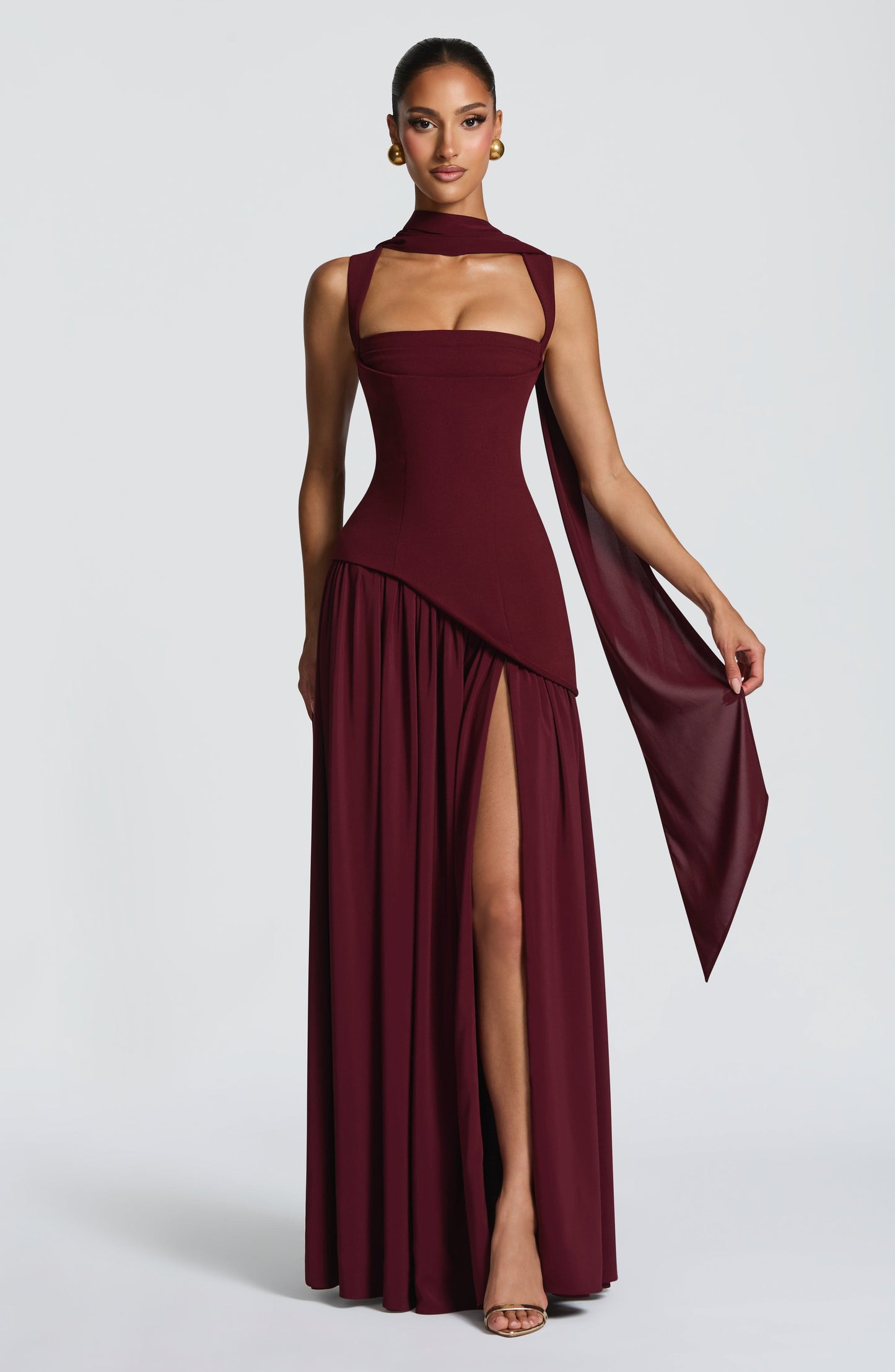 Koriora | Robe Maxi Lolita — Corsage Drapé & Jupe Chiffon Fendue