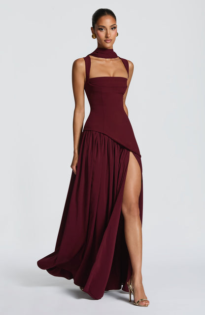 Koriora | Robe Maxi Lolita — Corsage Drapé & Jupe Chiffon Fendue