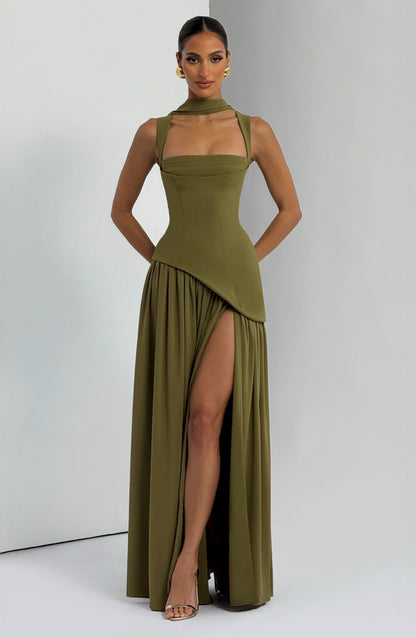 Koriora | Robe Maxi Lolita — Corsage Drapé & Jupe Chiffon Fendue