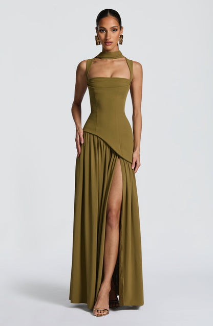 Koriora | Robe Maxi Lolita — Corsage Drapé & Jupe Chiffon Fendue