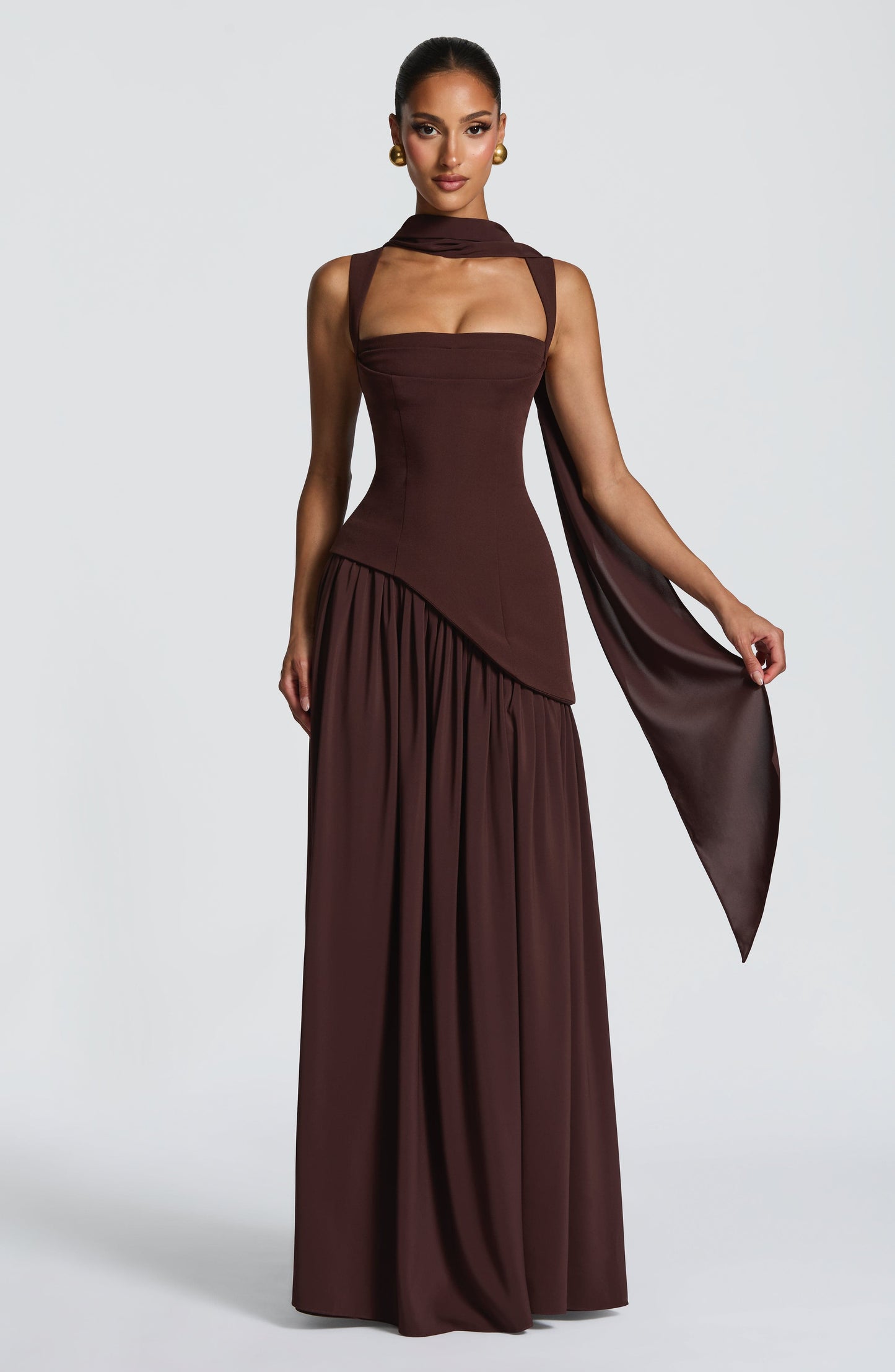Koriora | Robe Maxi Lolita — Corsage Drapé & Jupe Chiffon Fendue