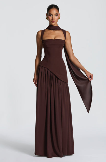 Koriora | Robe Maxi Lolita — Corsage Drapé & Jupe Chiffon Fendue