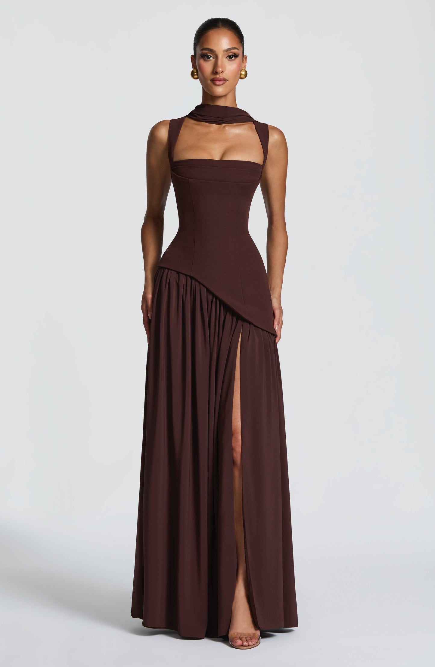 Koriora | Robe Maxi Lolita — Corsage Drapé & Jupe Chiffon Fendue