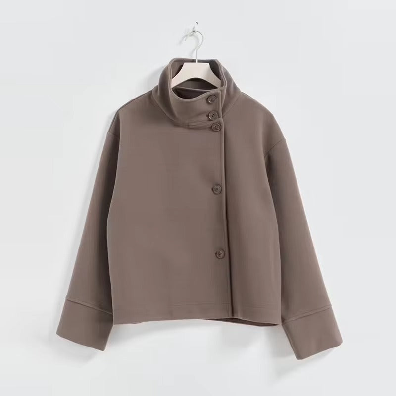 Veste Femme Courte Oversize à Col Montant  Boutonnée & Coupe Ample