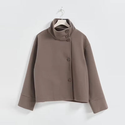 Veste Femme Courte Oversize à Col Montant  Boutonnée & Coupe Ample
