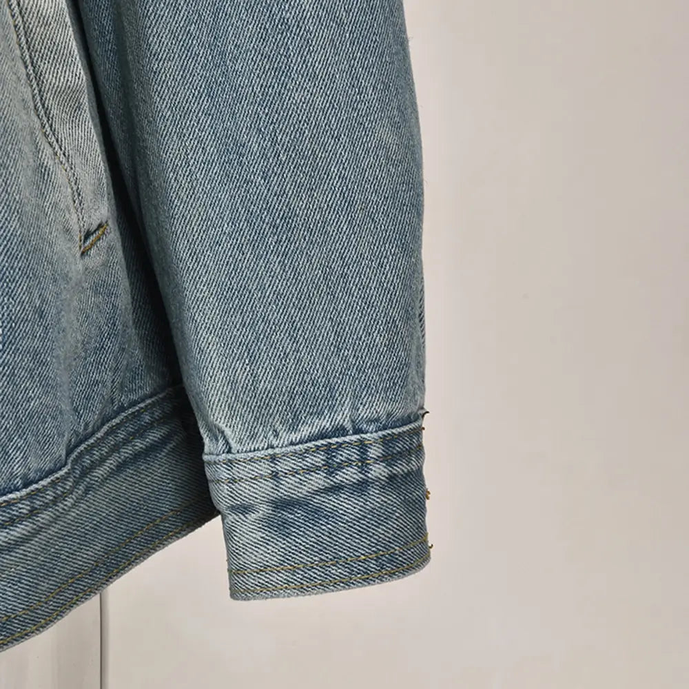 Veste en Jean Femme Oversize à Col Montant – Bleu Denim