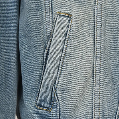 Veste en Jean Femme Oversize à Col Montant – Bleu Denim