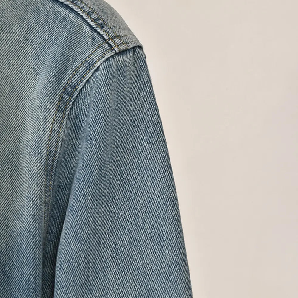Veste en Jean Femme Oversize à Col Montant – Bleu Denim