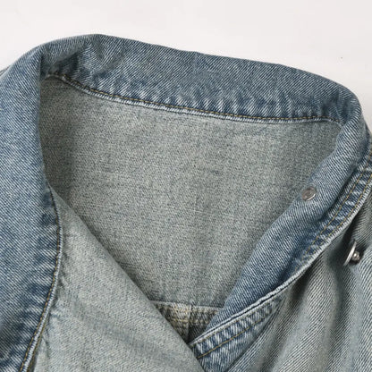 Veste en Jean Femme Oversize à Col Montant – Bleu Denim